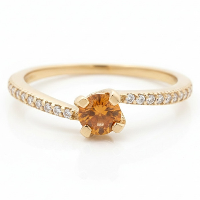 Gold ring set with yellow sapphires and diamonds (2559)