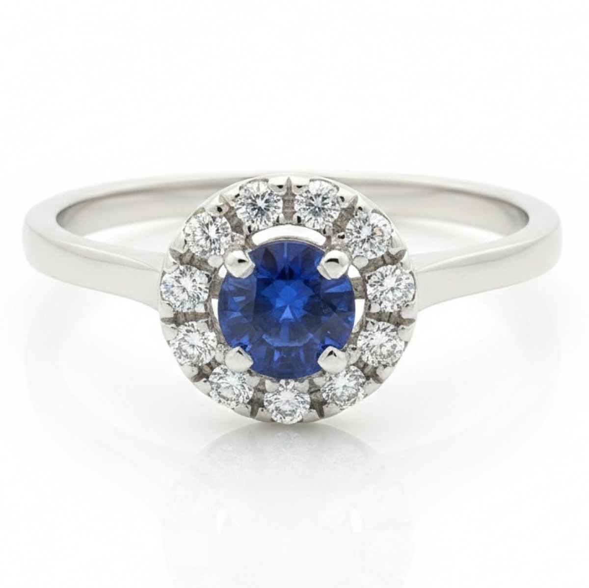 White Gold Halo Ring with Blue Sapphire and Diamonds (2589), Women's Rings, Gold type: 585, Item in the photo weight: 2.03 g, Gemstone: Sapphire, Gemstone ct.: 0.36 ct, Gemstone ct.: 0.30-0.69 ct,  Weight of extra gems: 0.13 ct - Jewelry online