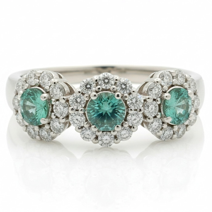 Luxury Halo Ring with Emeralds and Diamonds (2696)