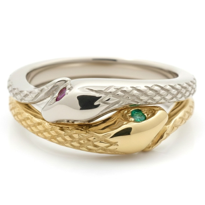 Gold ring "Snakes" with rubies and emeralds (2708)