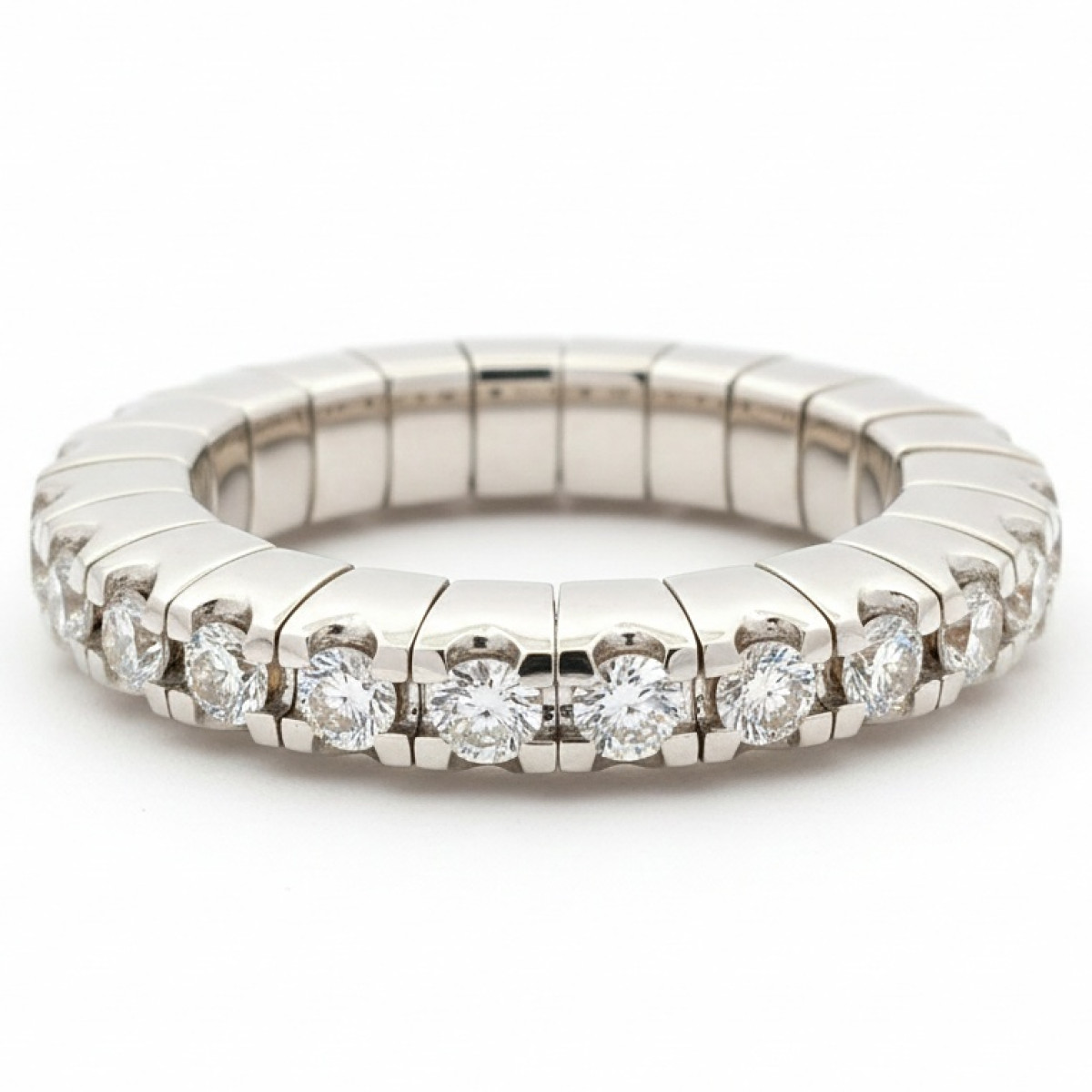 White gold elastic ring with diamond band (2711), Diamond bands, Gold type: 585, Item in the photo weight: 5.06 g, Gemstone: Brilliant, Gemstone ct.: 0.70-1.50 ct, Gemstone ct.: 0.98 ct,  Number of holes: 26 vnt. - Jewelry online