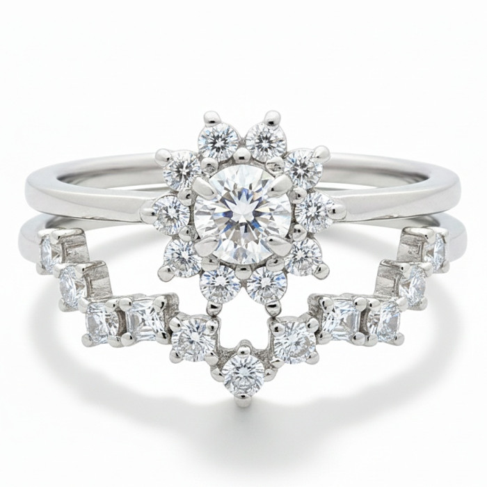 Two-piece ring with diamonds "Crowned flower" (2712/2713)