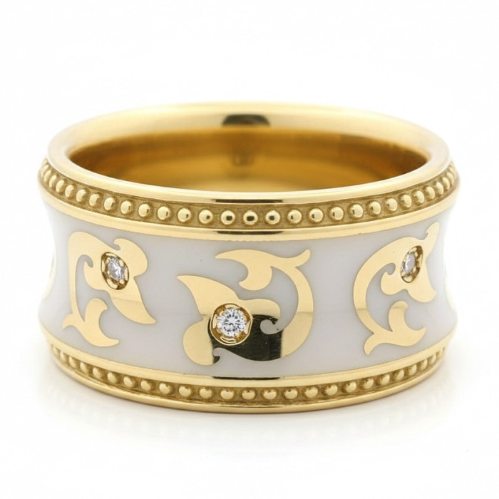 Unique gold ring covered with enamel and diamonds (2717)