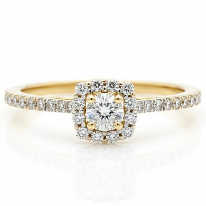 Yellow Gold Halo Engagement Ring with Diamonds (2807)