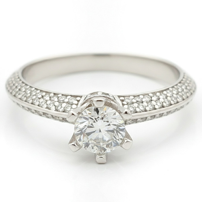Modern white gold engagement ring with center and side diamonds (2822)