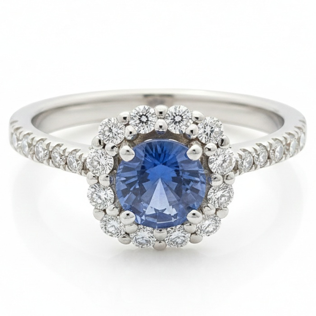 Expressive Halo Ring with Blue Sapphire and Diamonds (2827), Halo, Gold type: 585, Item in the photo weight: 3.96 g, Gemstone: Sapphire, Gemstone ct.: 0.95 ct, Gemstone ct.: 0.70-1.50 ct,  Weight of extra gems: 0.46 ct - Jewelry online