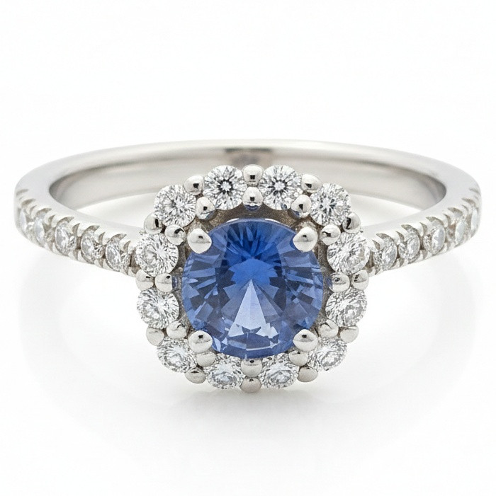 Expressive Halo Ring with Blue Sapphire and Diamonds (2827)