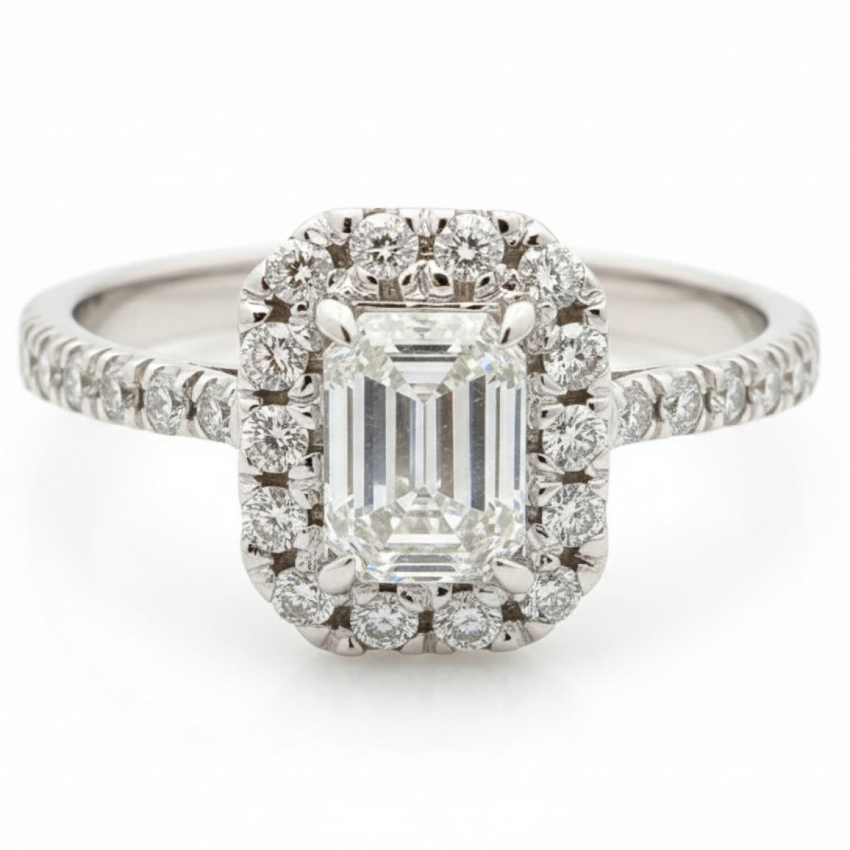 Exclusive Halo Engagement Ring with Emerald Cut Diamond (2906), Halo, Gold type: 585, Item in the photo weight: 3.42 g, Gemstone: Brilliant, Gemstone ct.: 1.00 ct, Gemstone ct.: 1.51-2.00 ct,  Weight of extra gems: 0.50 ct - Jewelry online