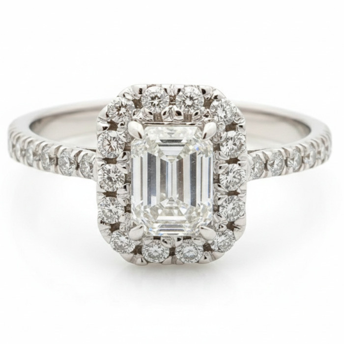 Exclusive Halo Engagement Ring with Emerald Cut Diamond (2906)