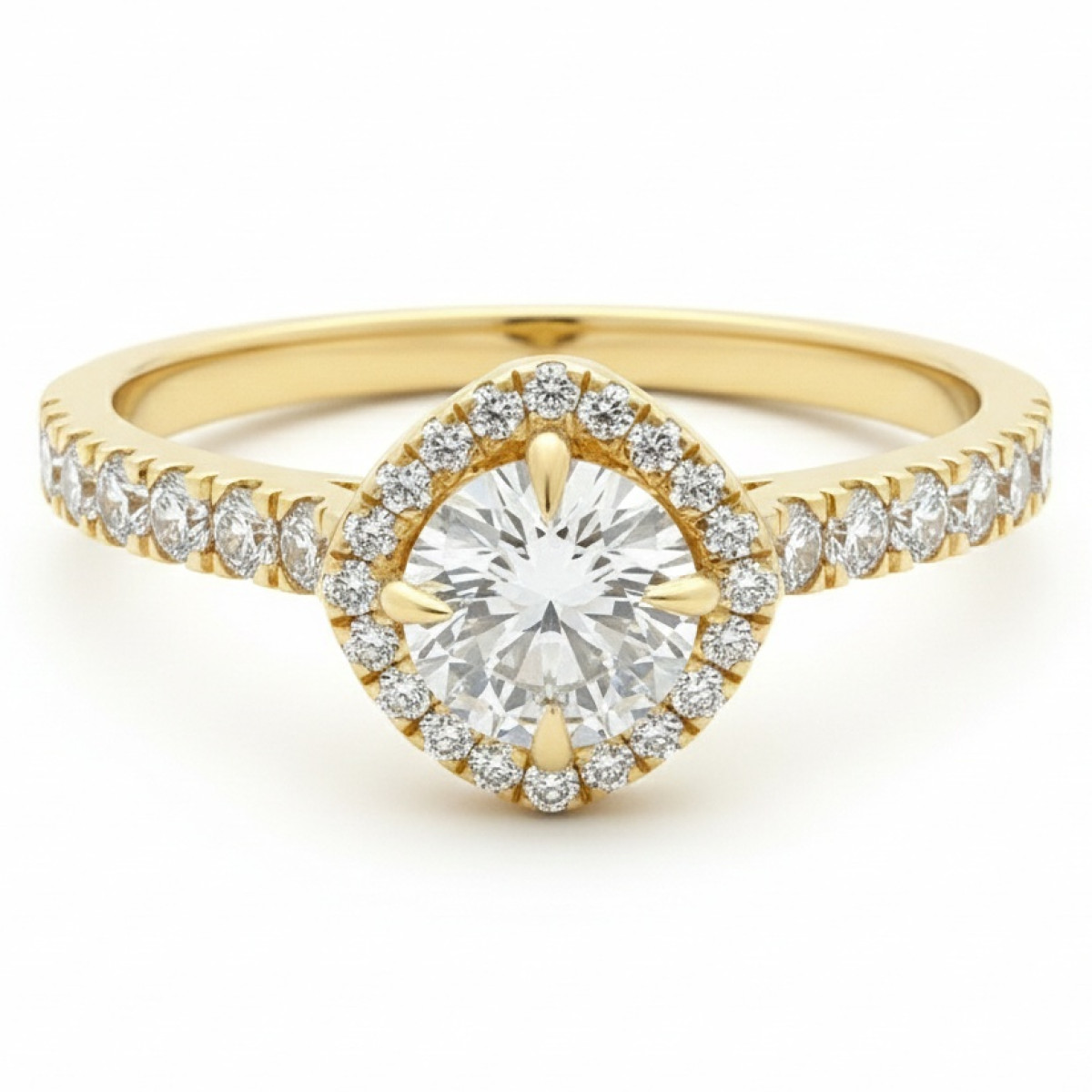 Yellow Gold Halo Ring with Diamonds (2913), Halo, Gold type: 585, Item in the photo weight: 2.12 g, Gemstone: Brilliant, Gemstone ct.: 0.70-1.50 ct, Gemstone ct.: 0.40 ct,  Weight of extra gems: 0.38 ct - Jewelry online