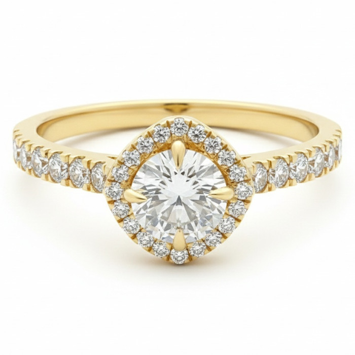 Yellow Gold Halo Ring with Diamonds (2913)
