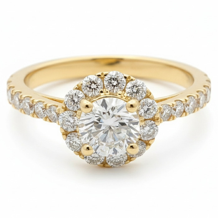 Yellow Gold Halo Engagement Ring with Diamonds (2914)