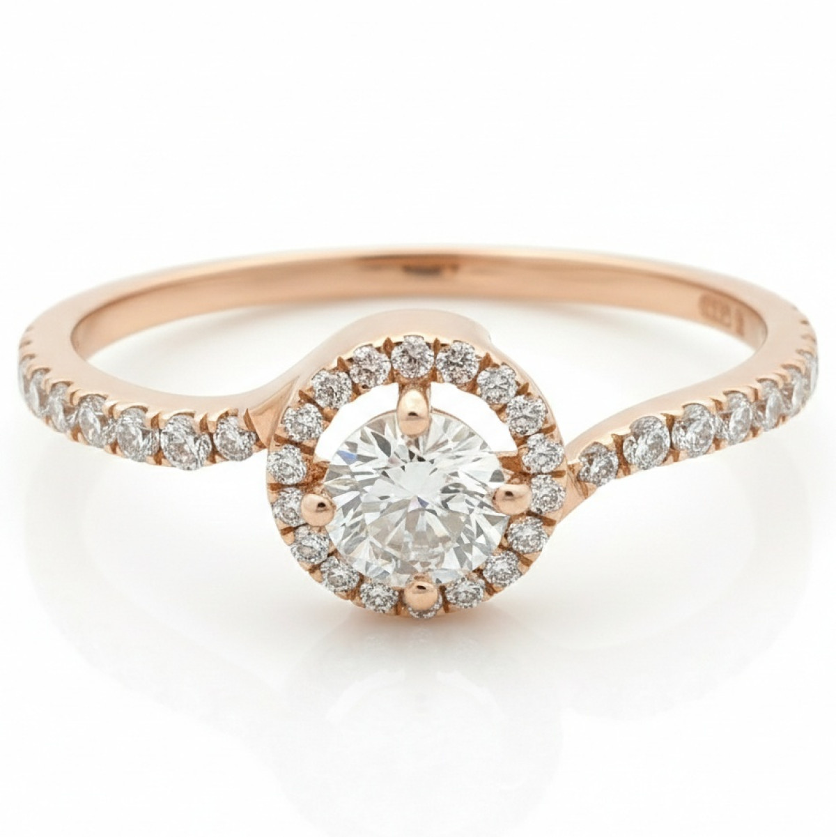 Rose Gold Halo Engagement Ring with Diamonds (2915), Halo, Gold type: 585, Item in the photo weight: 1.67 g, Gemstone: Brilliant, Gemstone ct.: 0.30 ct, Gemstone ct.: 0.30-0.69 ct,  Weight of extra gems: 0.25 ct - Jewelry online