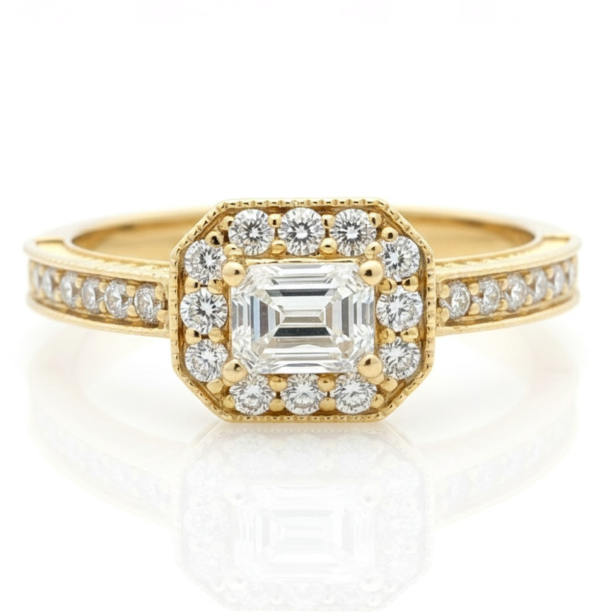 Yellow Gold Halo Engagement Ring with Diamonds (2943), Halo, Gold type: 585, Item in the photo weight: 3.01 g, Gemstone: Brilliant, Gemstone ct.: 0.45 ct, Gemstone ct.: 0.70-1.50 ct,  Weight of extra gems: 0.48 ct - Jewelry online