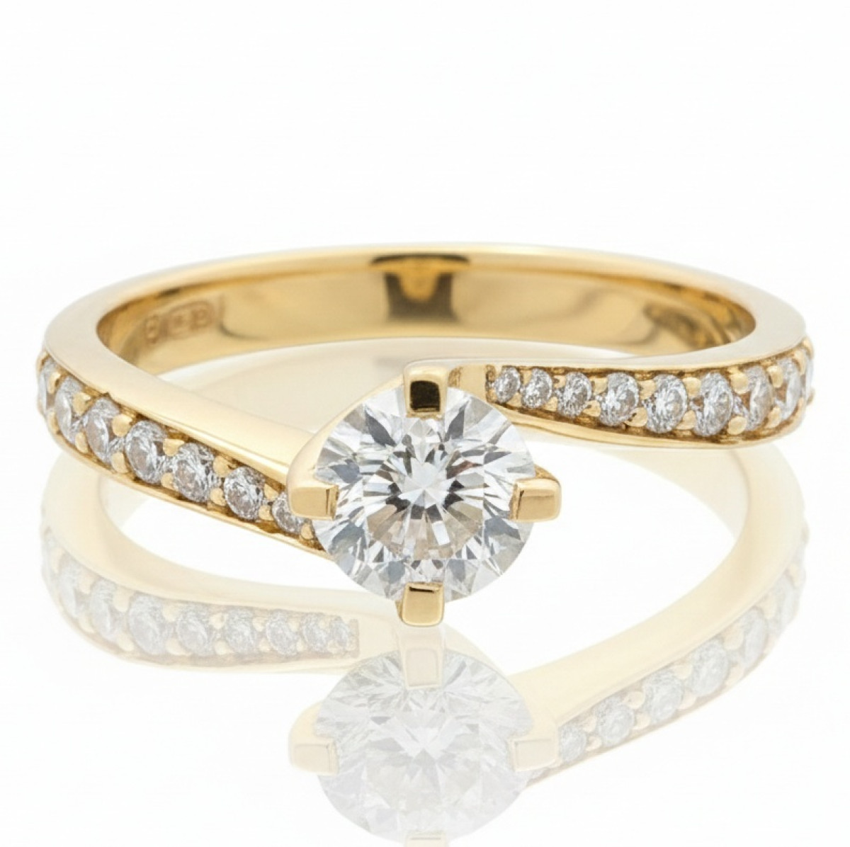 Modern yellow gold engagement ring with diamonds (2944), Halo, Gold type: 585, Item in the photo weight: 2.61 g, Gemstone: Brilliant, Gemstone ct.: 0.40 ct, Gemstone ct.: 0.70-1.50 ct,  Weight of extra gems: 0.26 ct - Jewelry online