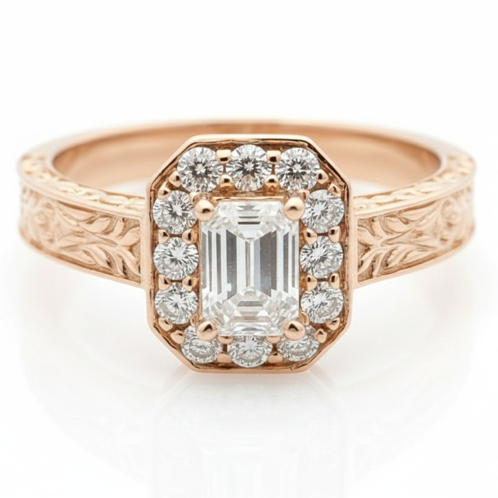 Rose Gold Halo Engagement Ring with Diamonds (2945)