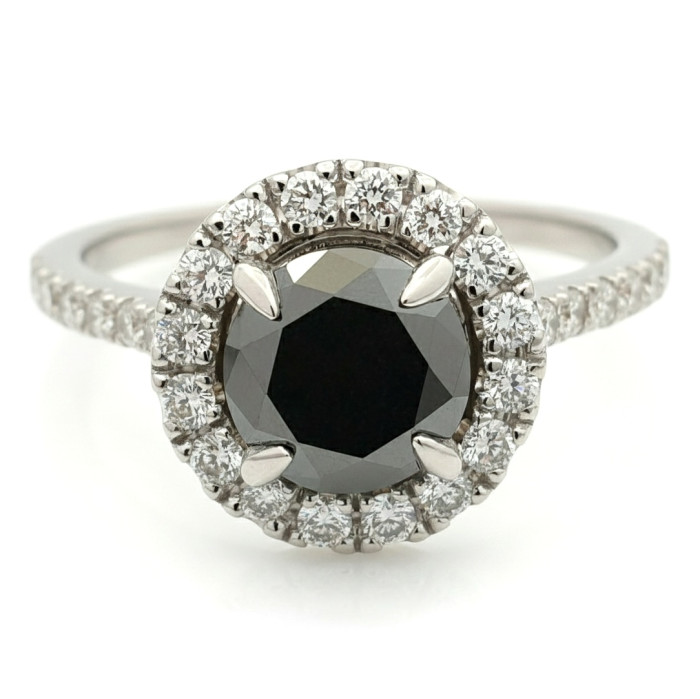 Luxurious white gold halo ring with black diamond (2975)