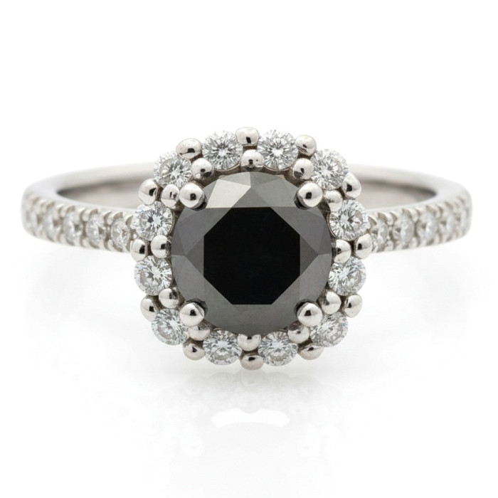 Luxurious white gold halo ring with black diamond (2976)