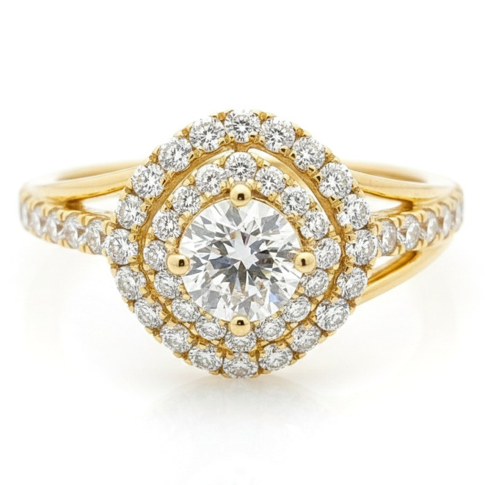 Yellow Gold Halo Ring with Diamonds (3079)