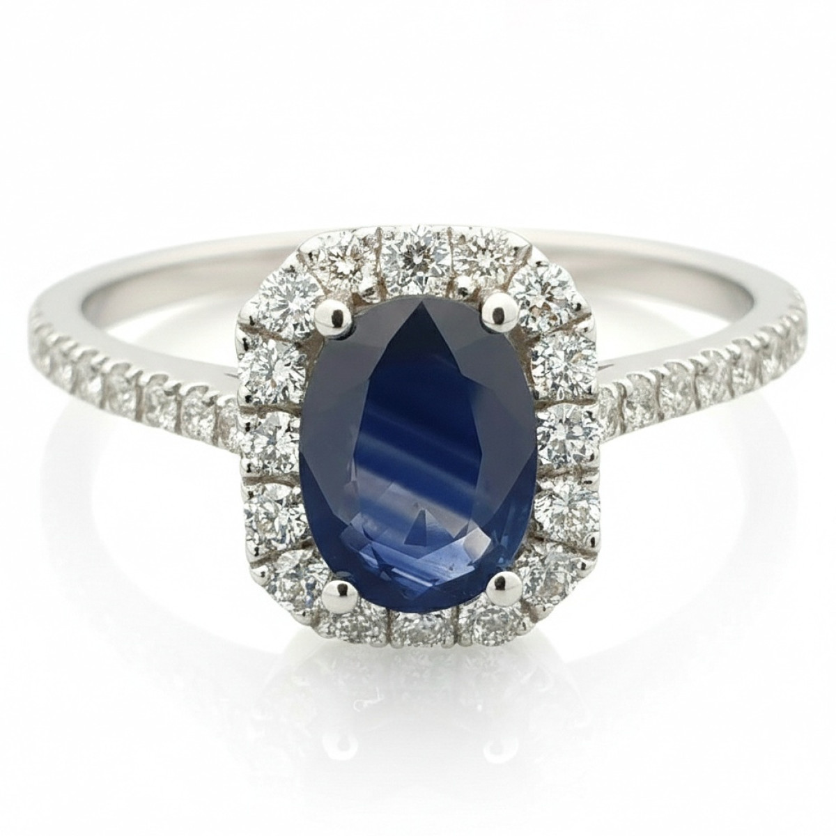 Luxurious Halo Ring with Blue Sapphire and Diamonds (3085), Women's Rings, Gold type: 585, Item in the photo weight: 3.23 g, Gemstone: Sapphire, Gemstone ct.: 0.70-1.50 ct, Gemstone ct.: 1.01 ct (DGTLJ/3993),  Weight of extra gems: 0.55 ct - Jewelry online