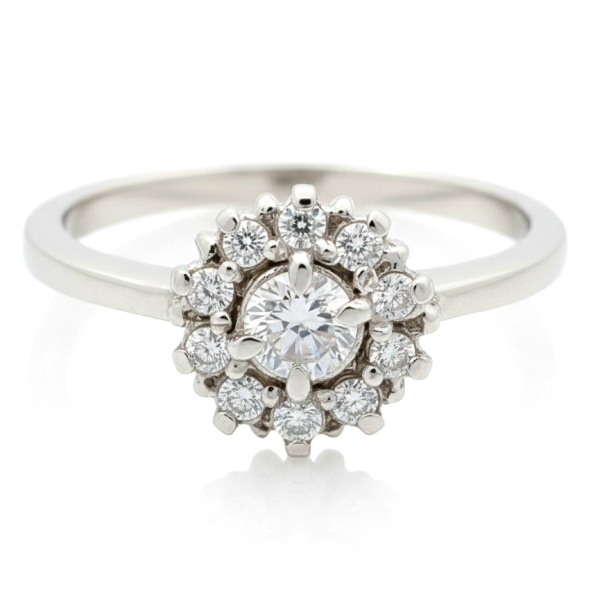 Baltā zelta saderināšanās gredzens ar ziedu (1439), Ar acīm, Zelta standarts: 585, Produkta foto svars: 2.45 g, Dārgakmeņi: Cirkons - Rotājumlietas internetā