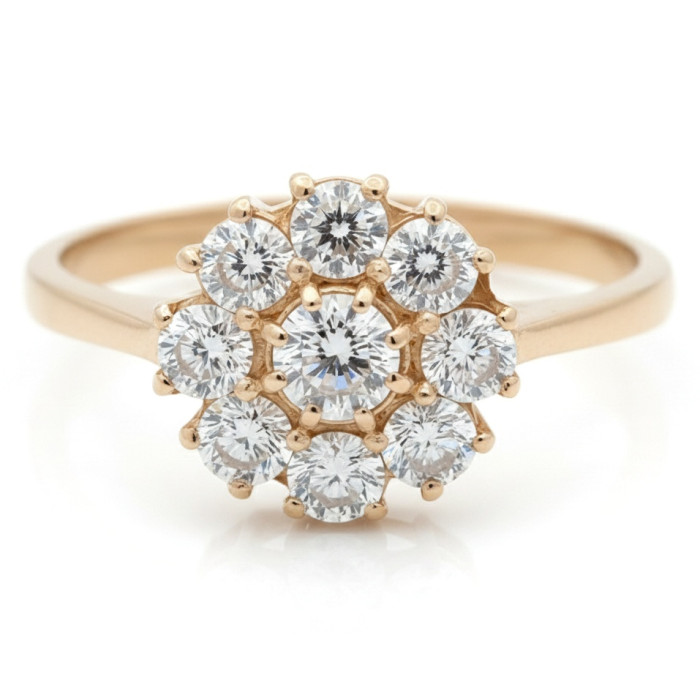 Gold ring with zirconia eyes "Flower" (2071)