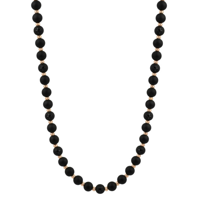 Melna pērlīšu ķēdīte ar zelta detaļām (1075)