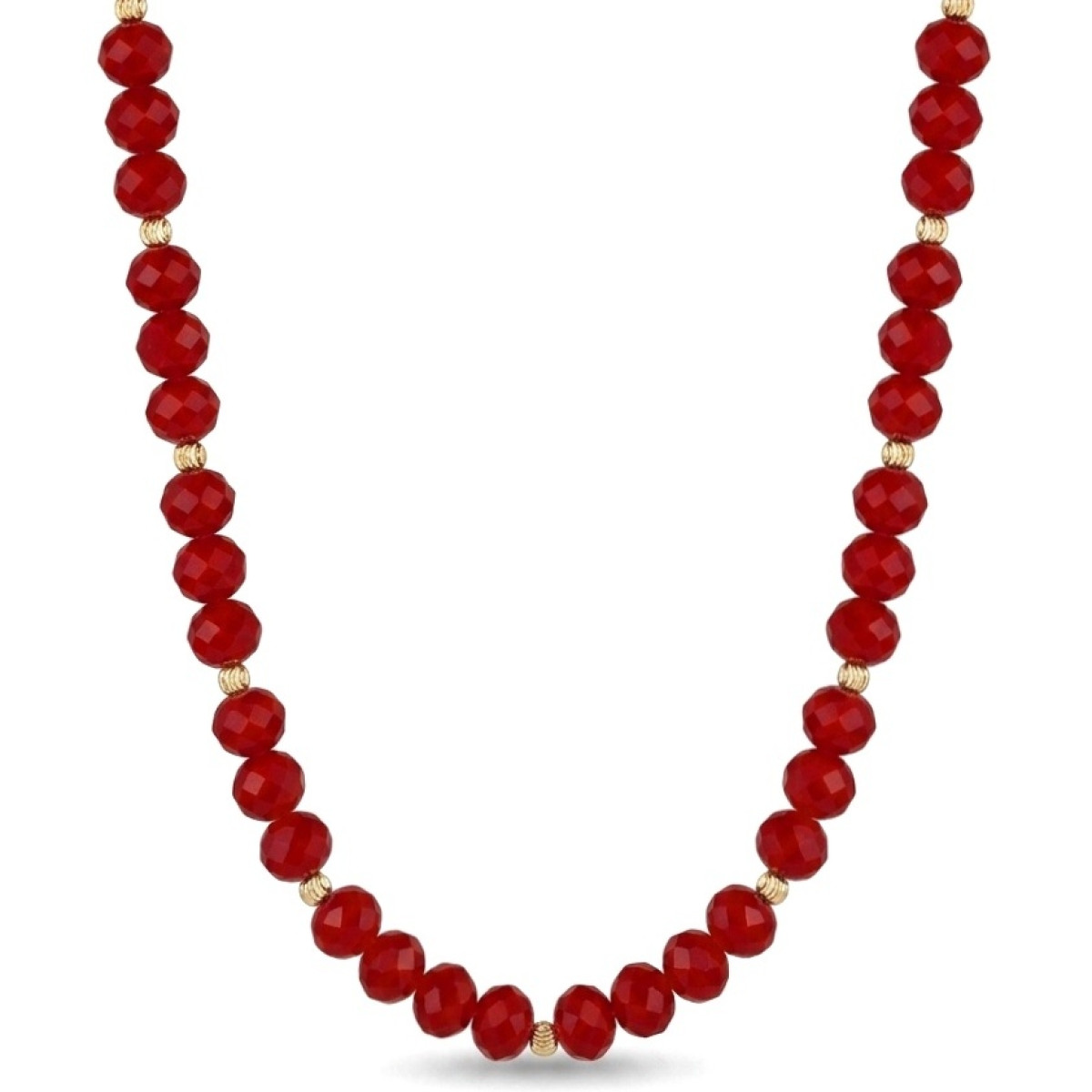 Red necklace with gold details (1209), Bead chains, Gold type: 585, Item in the photo weight: 2.26 / 13.84 g - Jewelry online