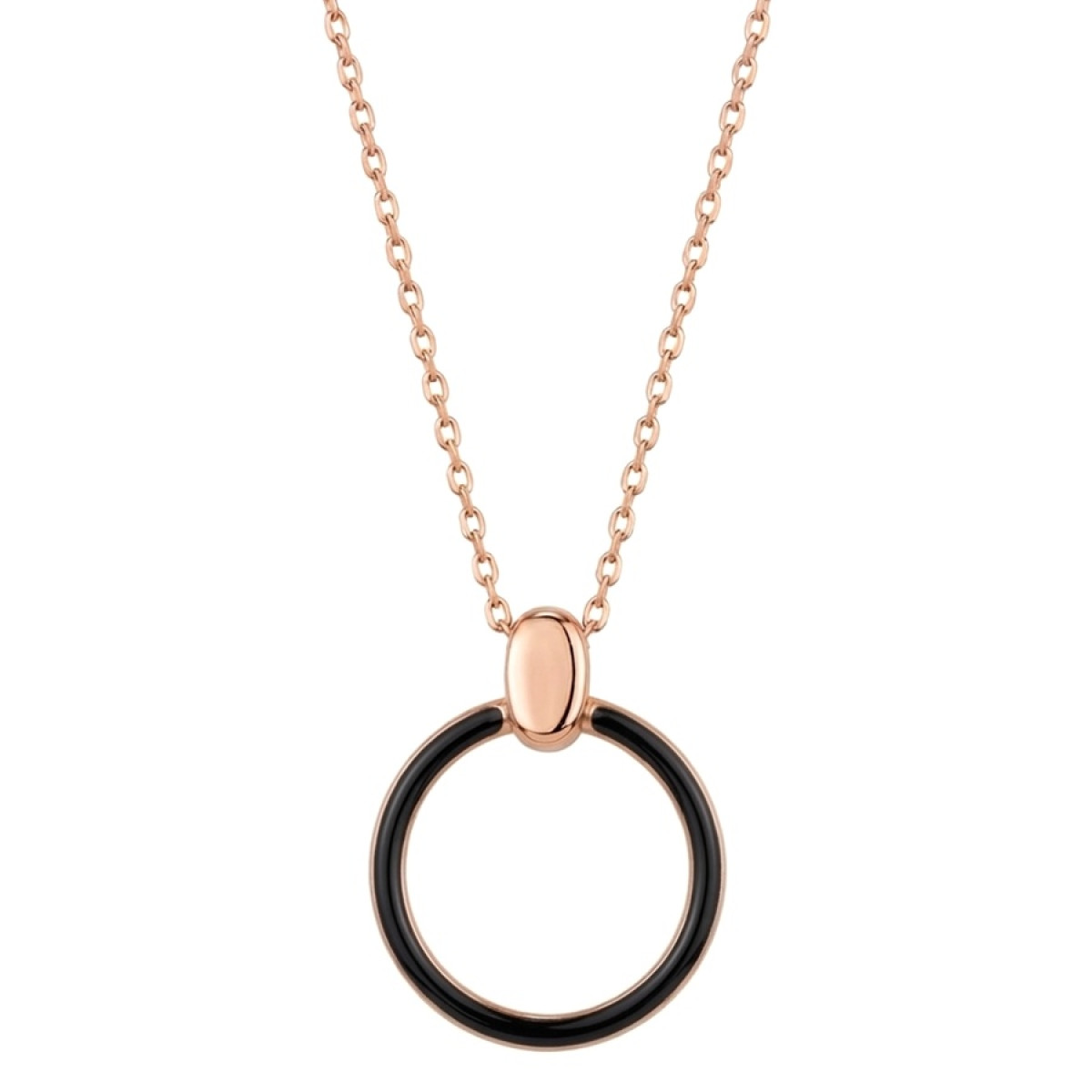 Zelta ķēdīte ar melnu apaļu piekariņu (1271), Ķēdes ar piekariņiem, Zelta standarts: 585, Produkta foto svars: 2.68 g - Rotājumlietas internetā