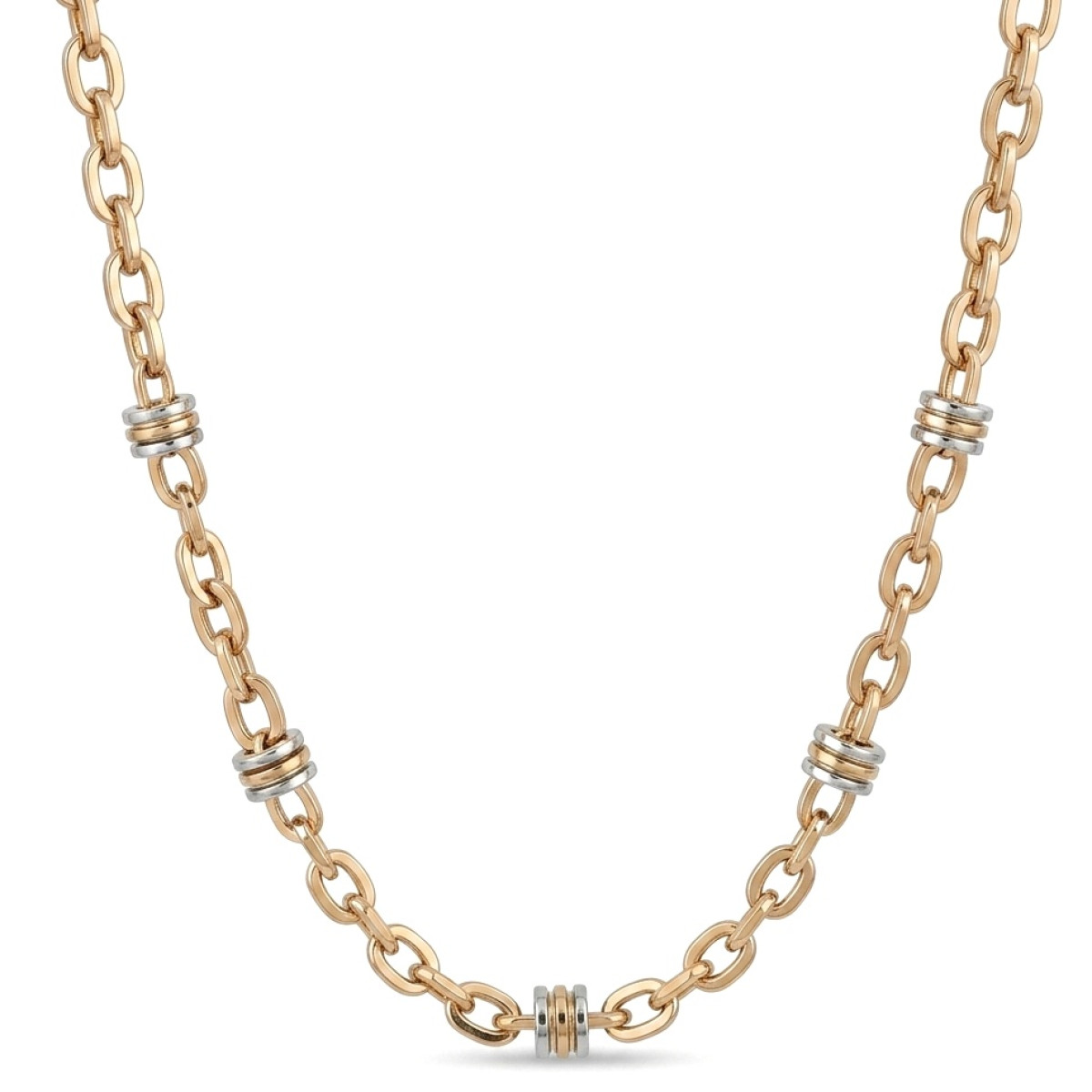 Zelta ķēdīte ar baltā zelta detaļām (1595), Lielās ķēdes, Zelta standarts: 585, Produkta foto svars: 16.96 g - Rotājumlietas internetā