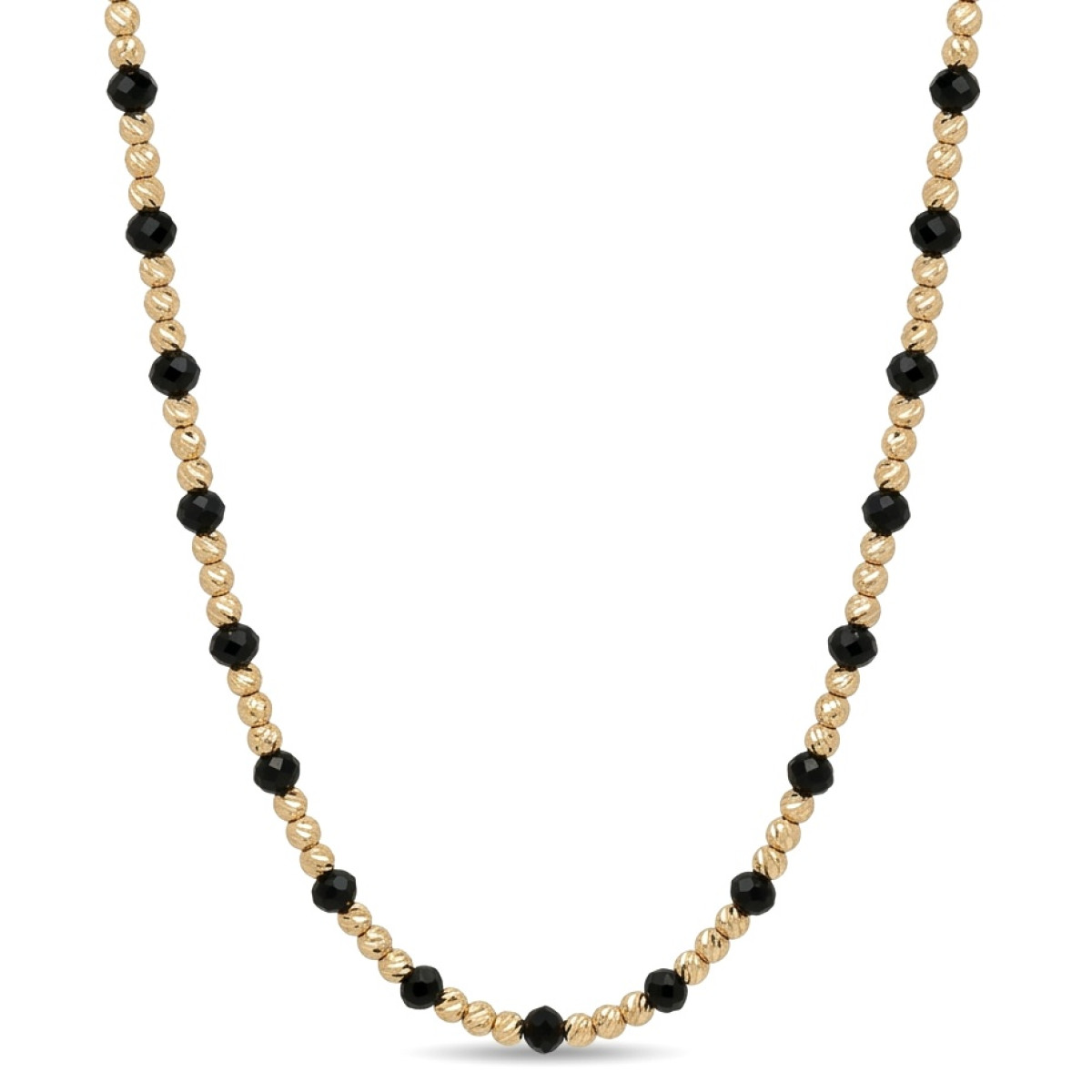 Zelta ķēdīte ar melnām pērlītēm (1626), Pērļu ķēdītes, Zelta standarts: 585, Produkta foto svars: 9.29 g - Rotājumlietas internetā