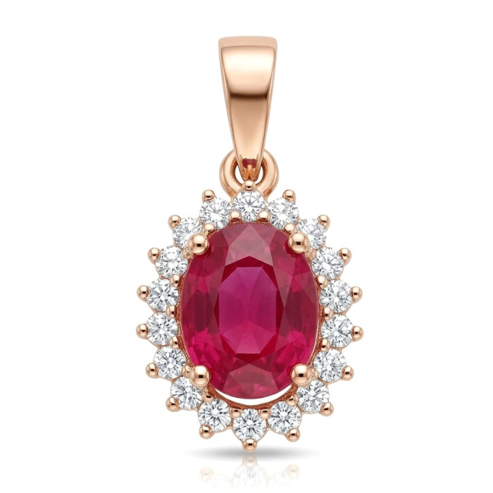 Elegantiškas auksinis pakabukas su rožine akute (1006)