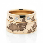 Wedding rings with map (vz180), Modern Design Wedding Rings, Gold type: 585, Item in the photo weight: 14.00 g, Gemstone in the photo: Briliant, The weight of the gem in the photo: 0.10 ct - Personalized jewelry