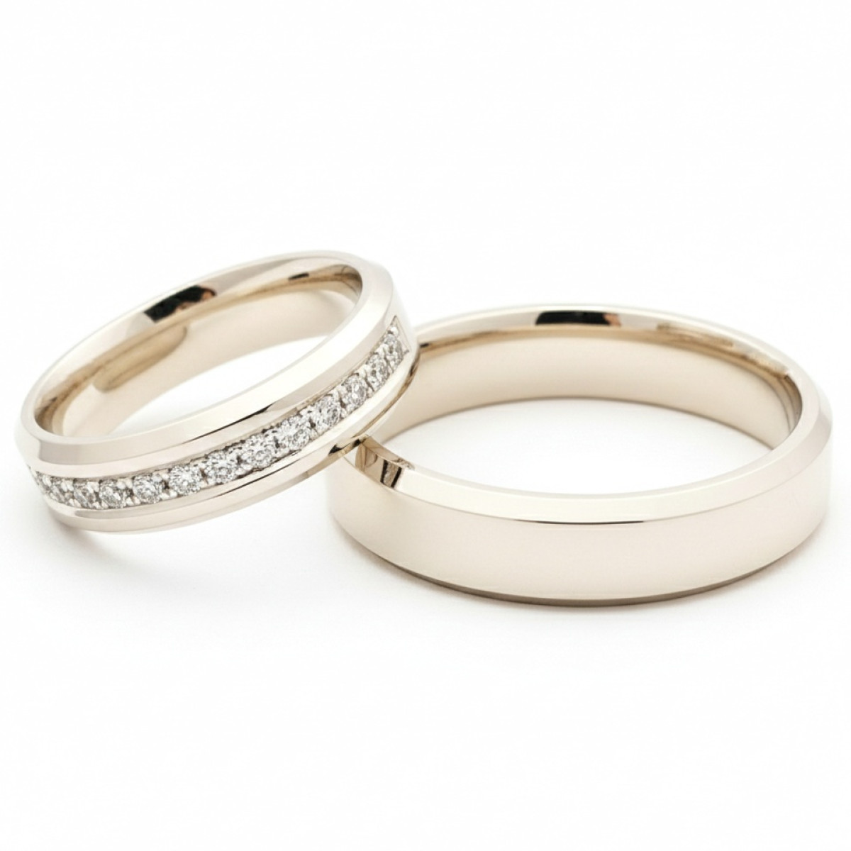  White gold wedding rings decorated with diamond ribbon (vz107), Modern Design Wedding Rings, Gold type: 585, Item in the photo weight: 11.00 g, Gemstone in the photo: Briliant, The weight of the gem in the photo: 0.20 ct,  Number of holes in the picture: 13vnt - Jewelry online