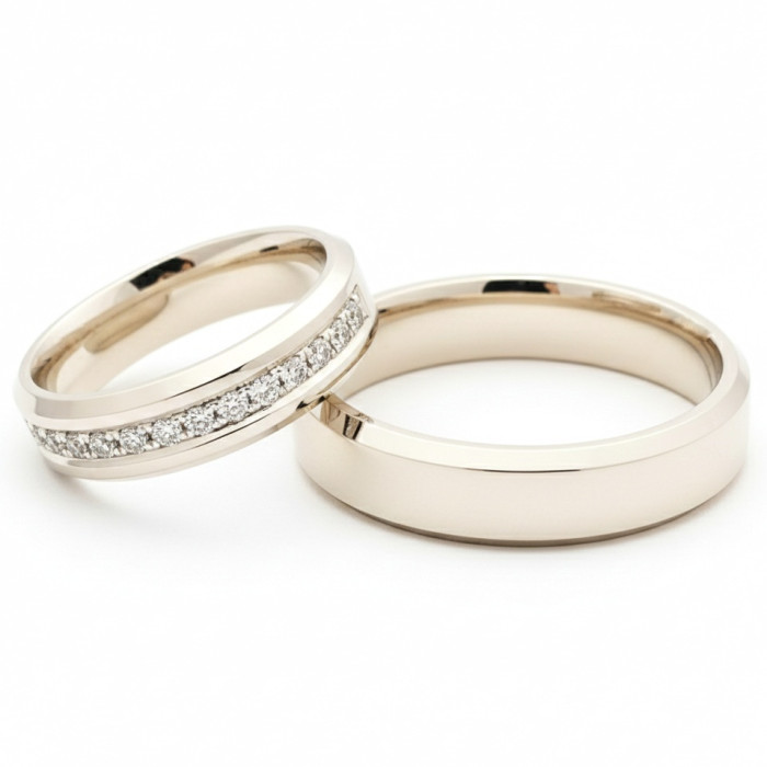  White gold wedding rings decorated with diamond ribbon (vz107)
