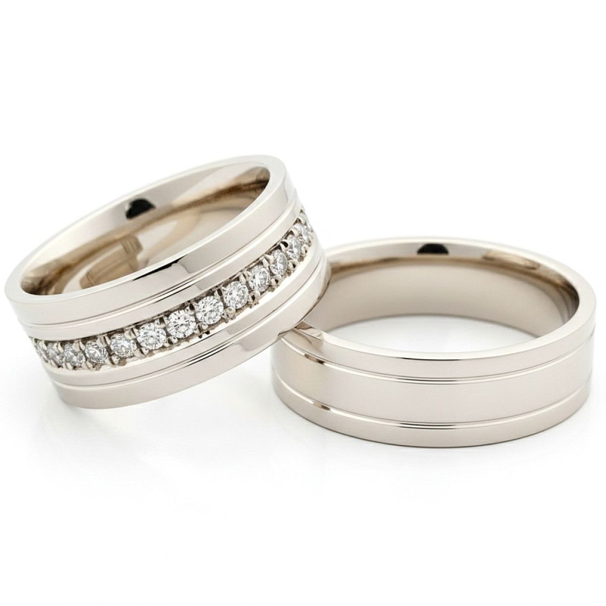  White gold wedding rings decorated with diamond ribbon (vz110), Modern Design Wedding Rings, Gold type: 585, Item in the photo weight: 16.00 g, Gemstone in the photo: Briliant, The weight of the gem in the photo: 0.50 ct,  Number of holes in the picture: 35 vnt (priklauso nuo žiedo dydžio) - Jewelry online