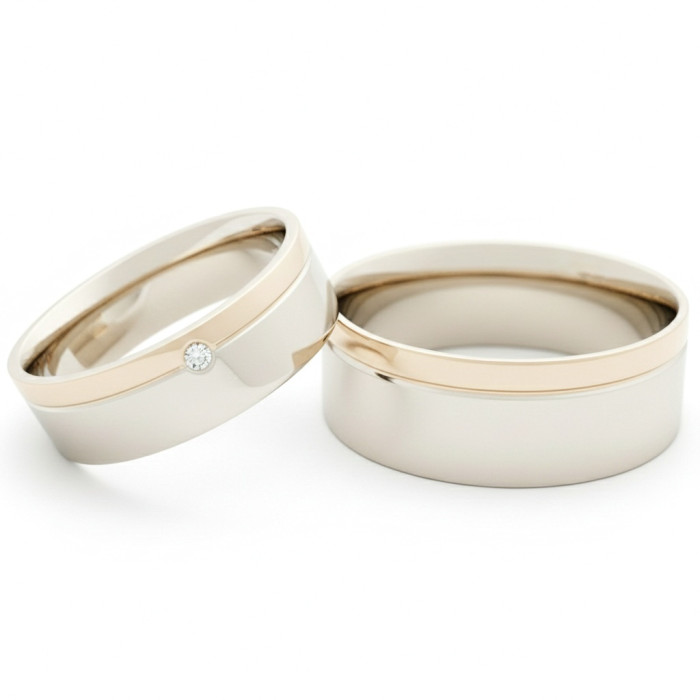  Two Gold Wedding Rings with Diamond (vz119)