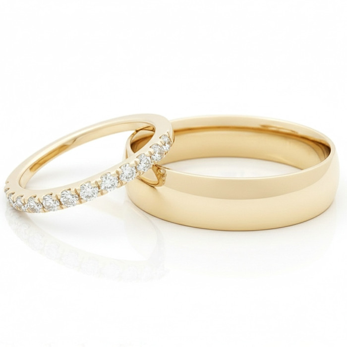  Yellow gold wedding rings with diamond ribbon (vz128)