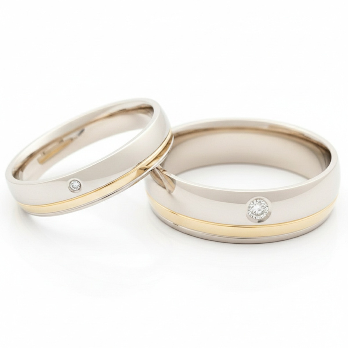  White and yellow gold wedding rings (vz134), Modern Design Wedding Rings, Gold type: 585, Item in the photo weight: 10.00 g, Gemstone in the photo: Briliant, The weight of the gem in the photo: 0.05 ct,  Number of holes in the picture: 2 vnt - Jewelry online