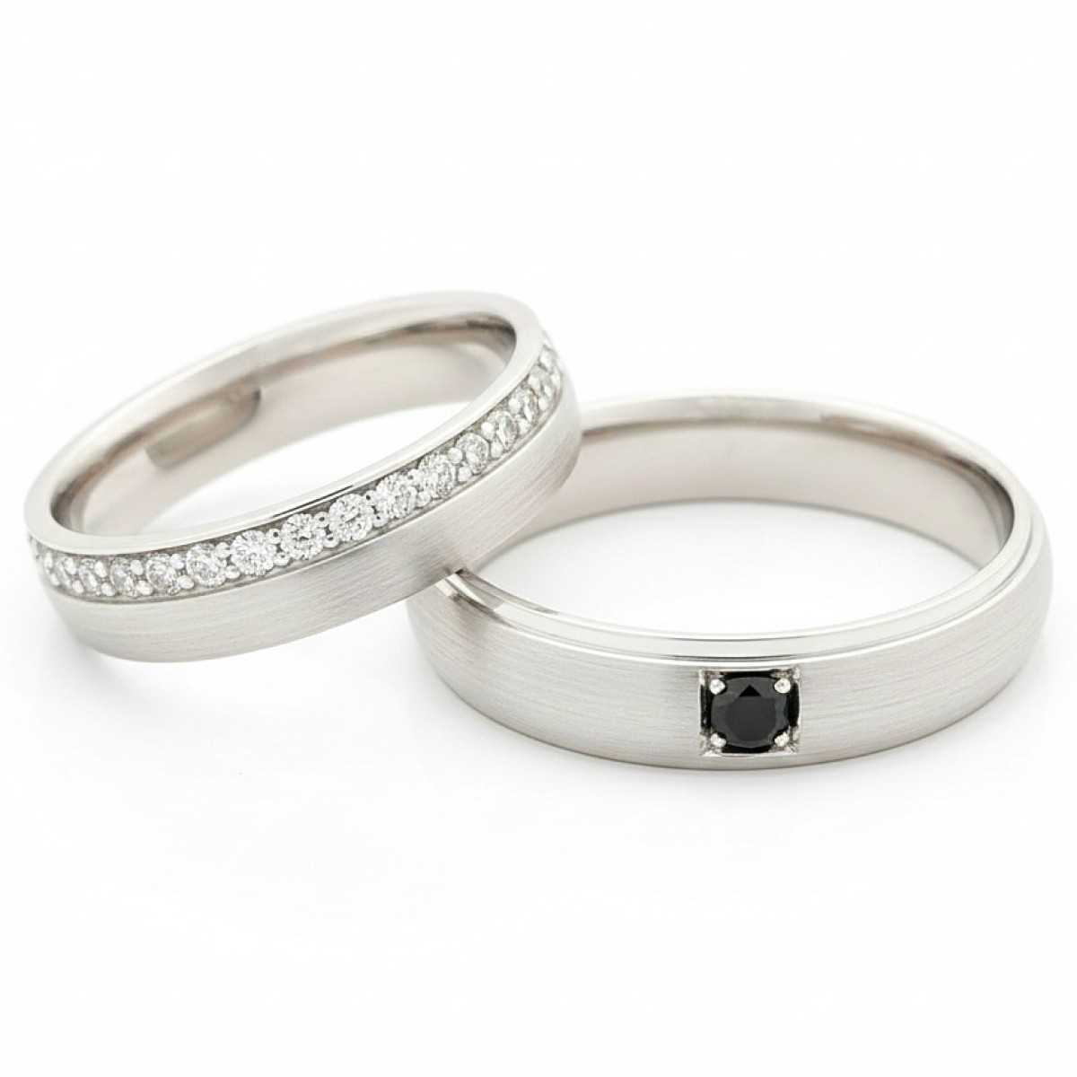 White Gold Diamond and Black Diamond Wedding Rings (vz138), Modern Design Wedding Rings, Gold type: 585, Item in the photo weight: 10.00 g, Gemstone in the photo: Briliantas / Deimantas, The weight of the gem in the photo: 0.50ct / 0,06ct,  Number of holes in the picture: Moteriškas - aplink visą žiedą, priklauso nuo žiedo dydžio - Jewelry online