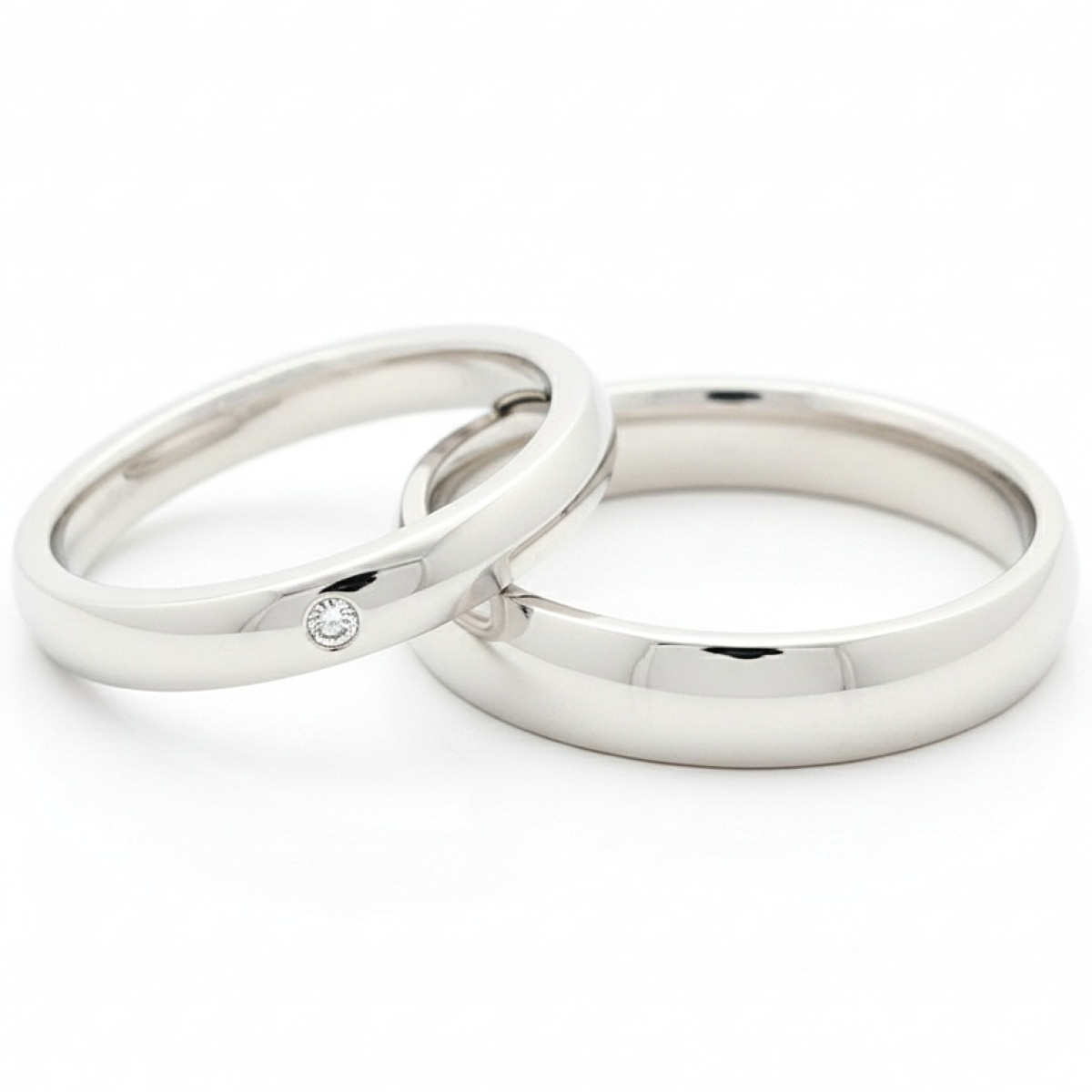 White Gold Minimalist Wedding Rings (vz142), Modern Design Wedding Rings, Gold type: 585, Item in the photo weight: 8.00 g, Gemstone in the photo: Briliant, The weight of the gem in the photo: 0.015 ct,  Number of holes in the picture: 1 - Jewelry online