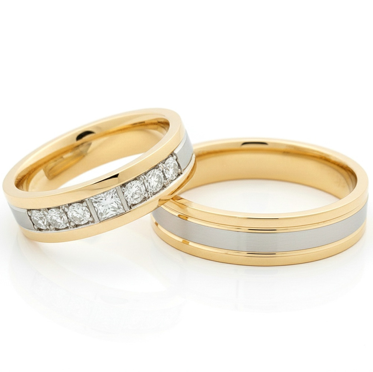  Luxury wedding rings with diamonds of different shapes (vz143), Modern Design Wedding Rings, Gold type: 585, Item in the photo weight: 12.00 g, Gemstone in the photo: Briliant, The weight of the gem in the photo: 0,24 ct / 0.10 ct,  Number of holes in the picture: 7 - Jewelry online