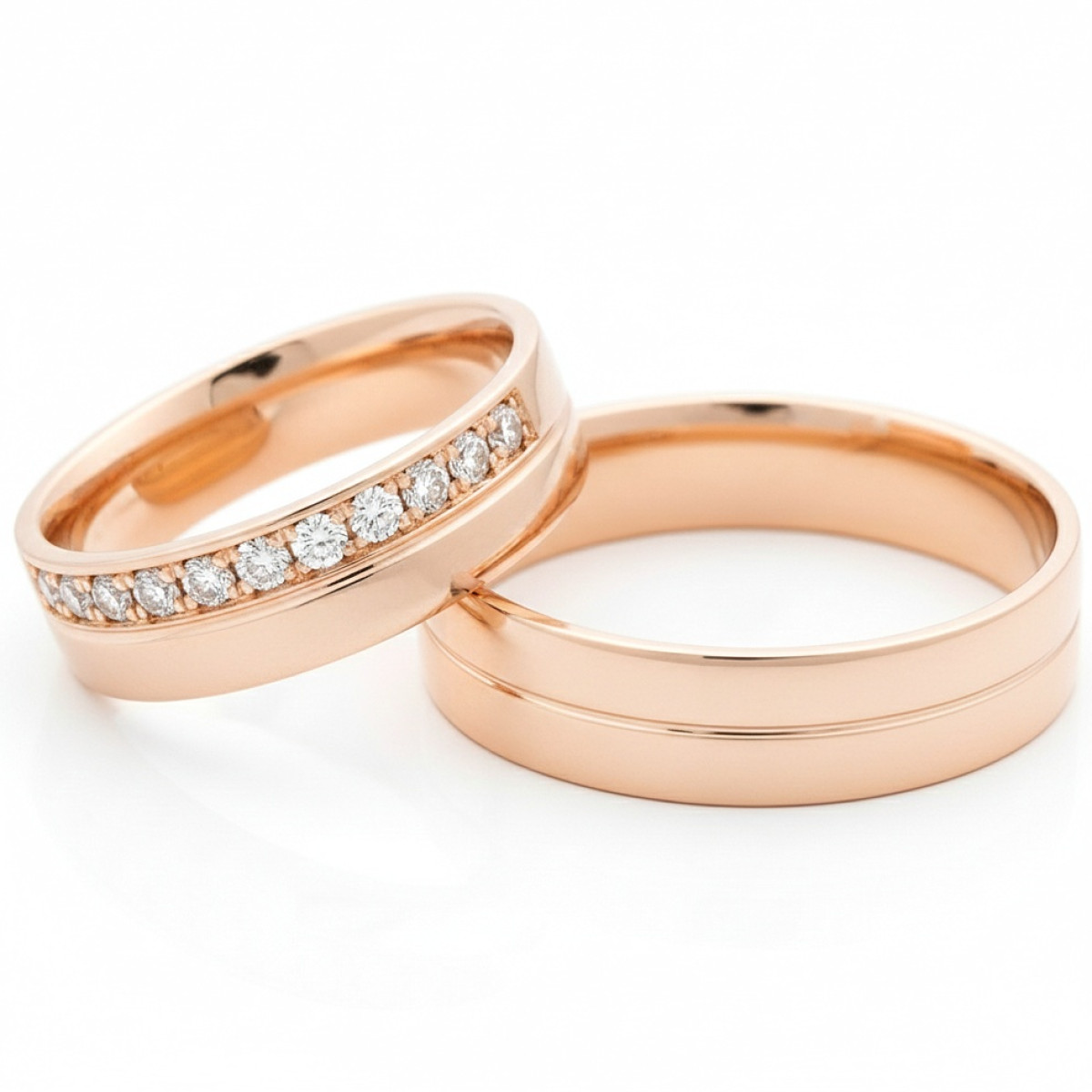 Wedding rings with diamonds (VZ155), Modern Design Wedding Rings, Gold type: 585, Item in the photo weight: 12.00 g, Gemstone in the photo: Briliant, The weight of the gem in the photo: 0.18 ct,  Number of holes in the picture: 12 vnt. - Jewelry online