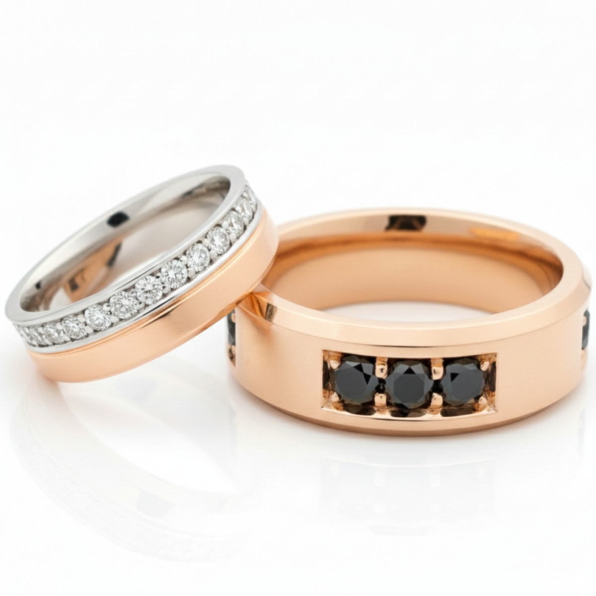 Luxury wedding rings with white and black diamonds (vz168), Modern Design Wedding Rings, Gold type: 585, Item in the photo weight: 26.00 g, Gemstone in the photo: Briliant, The weight of the gem in the photo: 0.54 ct / 1.50 ct,  Number of holes in the picture: 36 vnt. / 12 vnt. - Jewelry online