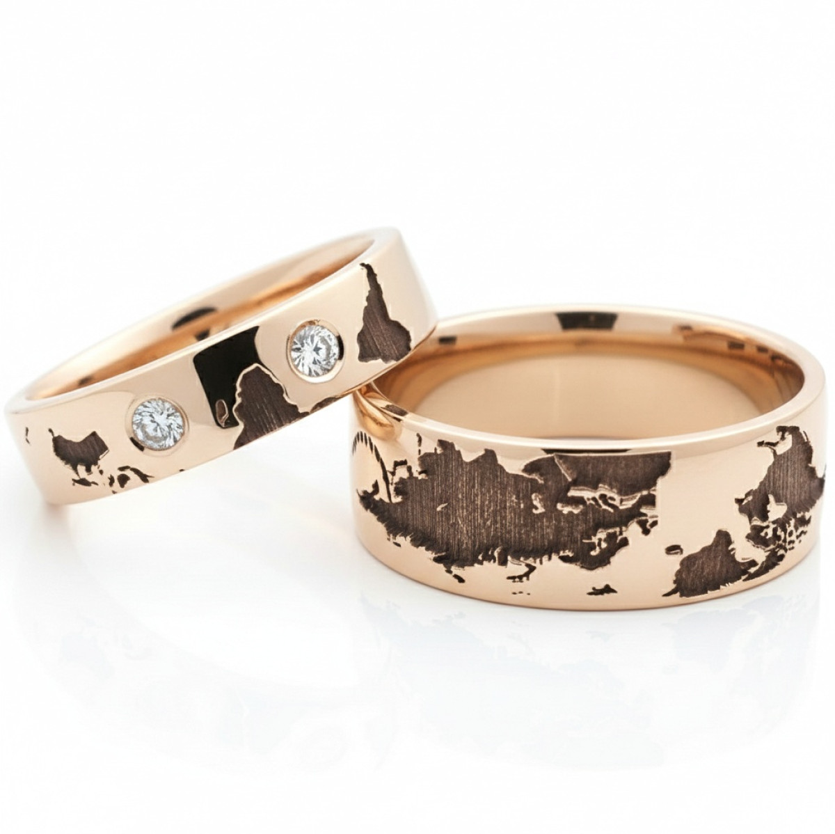 Wedding rings with map (vz180), Modern Design Wedding Rings, Gold type: 585, Item in the photo weight: 14.00 g, Gemstone in the photo: Briliant, The weight of the gem in the photo: 0.10 ct - Jewelry online