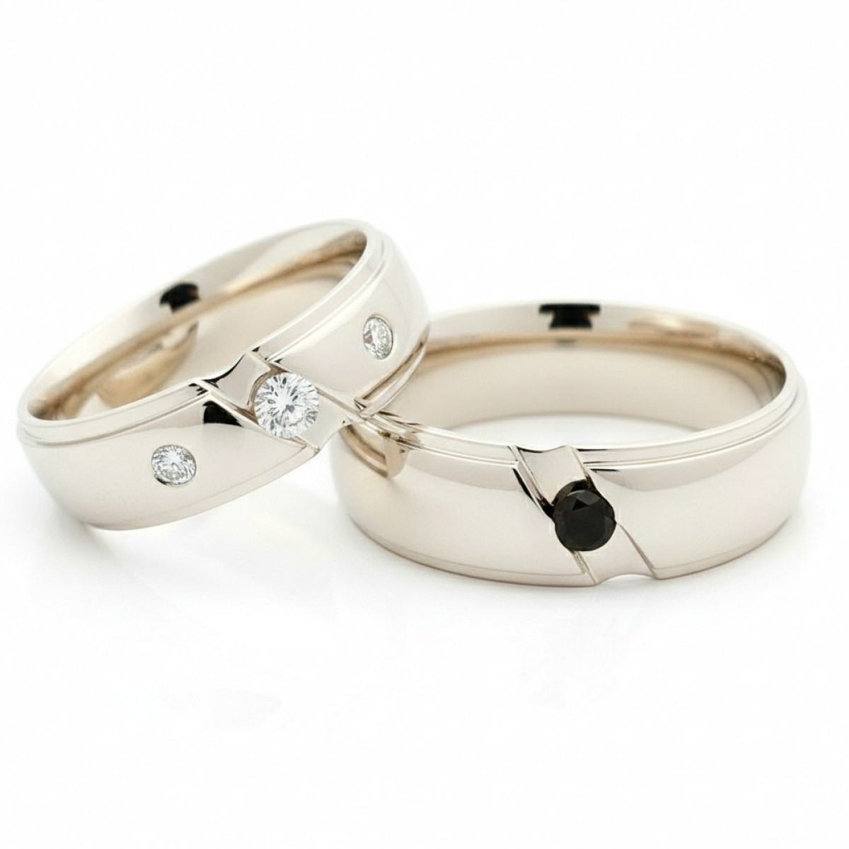  White gold wedding rings with diamonds (vz97), Modern Design Wedding Rings, Gold type: 585, Item in the photo weight: 18.00 g, Gemstone in the photo: Briliant, The weight of the gem in the photo: 0.28 ct 
(0.10ct / 0.10ct / 2x0,04ct),  Number of holes in the picture: 4 vnt - Jewelry online