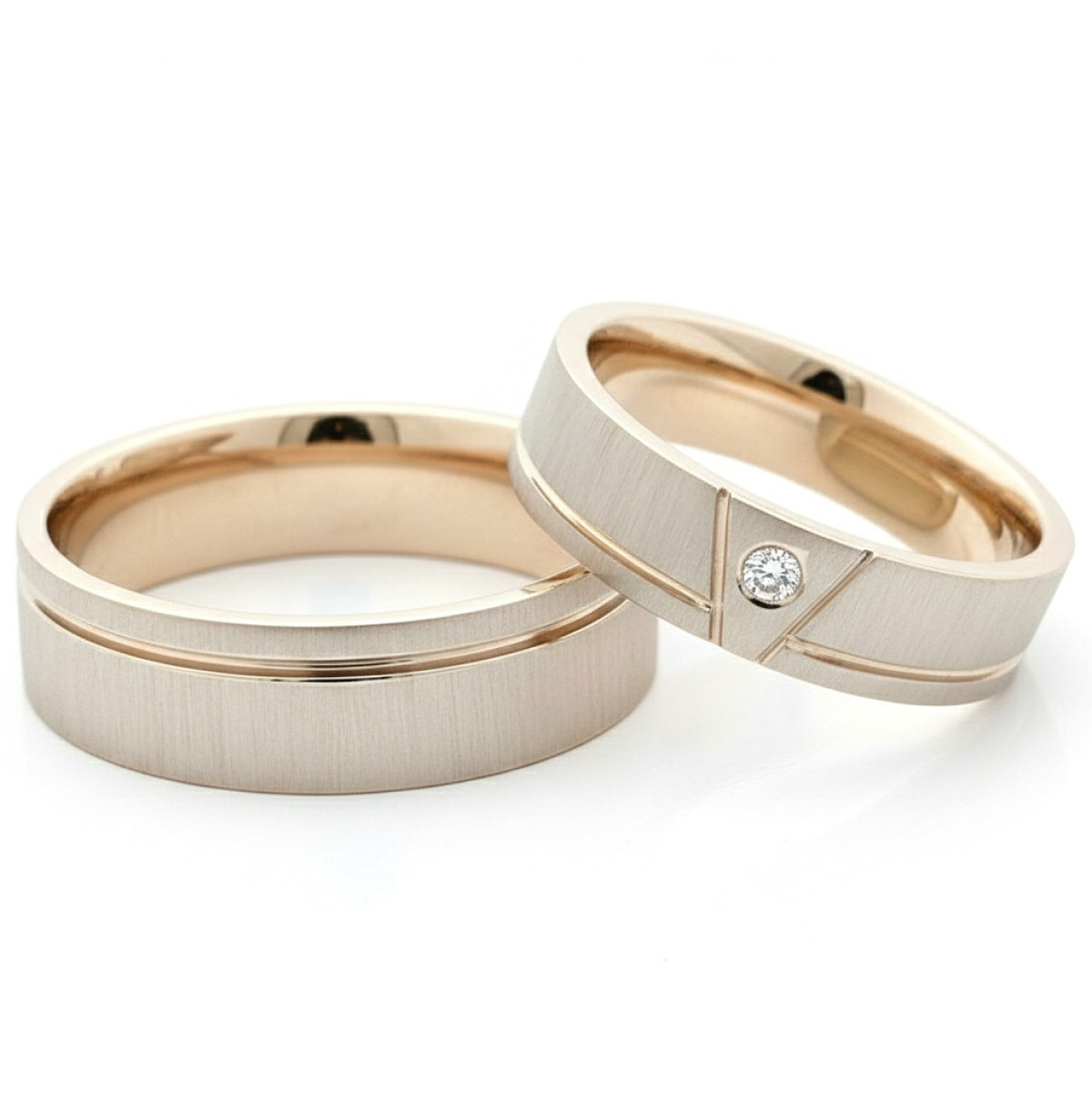 White gold wedding rings (vz78), Modern Design Wedding Rings, Gold type: 585, Item in the photo weight: 13.00 g, Gemstone in the photo: Briliant, The weight of the gem in the photo: 0.015 ct - Jewelry online