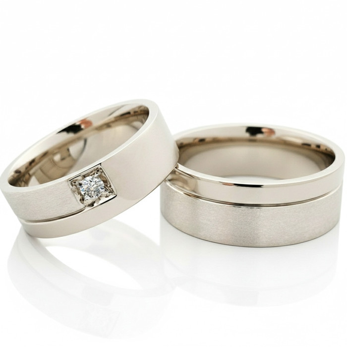 White gold wedding rings with diamond (vz82)