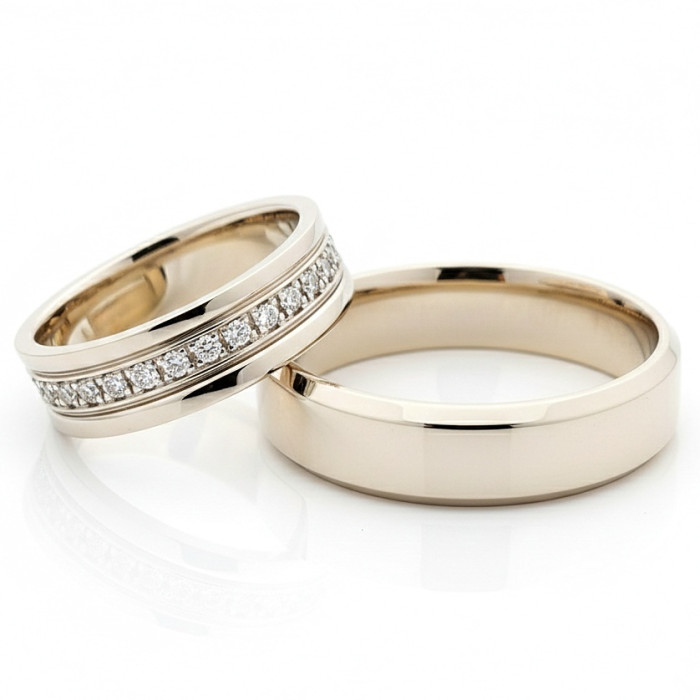  White gold wedding rings with diamond ribbon (vz84)