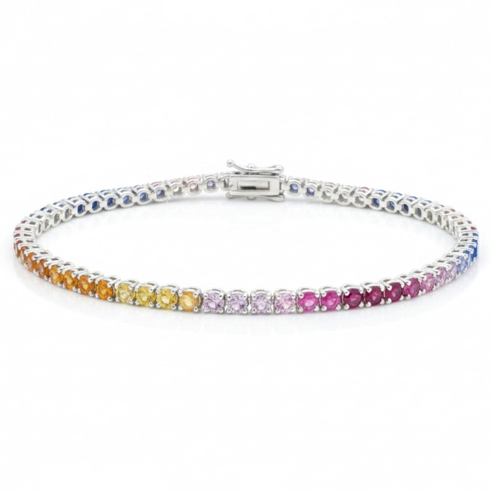 Balto aukso Tennis apyrankė su spalvotais safyrais (50)